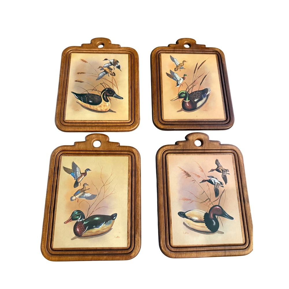 Vintage Latta Duck Waterfowl Wood Wall Plaque Set of 4 Mallard Wood Duck Decor